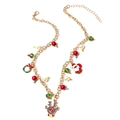 Kerstmis halsketting met kerstman en rendier op gouden ketting met gekleurde parels - Eland