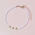 Elegant gold clover charm bracelet with white oval pearls and adjustable lobster clasp - Four-leaf Clover Pearl Style (BR1760-3)