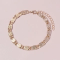Elegant gold-tone chain bracelet with swirl-detail oval links and adjustable lobster clasp - Swirl Textured Rectangular Chain Style (BR1760-4)