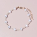 Beaded chain bracelet with white irregular flower pearls and gold lobster clasp - Irregular White Beads With Beige Tube Beads (BR1770-3)