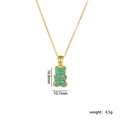 Golden bear necklace with sky blue pavé crystals and detailed size measurement - Gold Turquoise