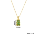 Golden titanium steel necklace with green pavé bear pendant, 16.8mm charm height - Gold Green Gem