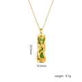 Collana in acciaio al titanio con ciondolo cilindrico fenice dorata e pietra di giada - Motivo Fenice Cilindro Verde (A2156)