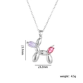 Silver balloon dog pendant necklace with pink and purple crystals and miu engraving - Balloon Dog Silver Gemstone Style (A777)