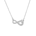 Collar infinito de plata con colgante de corazón y circonitas en cadena fina - Plateado (A2138)