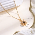 Golden titanium steel sun star necklace with projection stone and white crystals - Sun Octagram Style (2266)