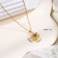 Gold projection necklace with flower pendant featuring 100 languages I Love You - Six-Petal Projection Style (2262)