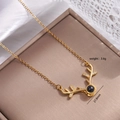Golden reindeer antler necklace with 100 languages I love you projection stone pendant - Rhinestone Antler Style (Z353-2287) / Gold