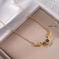 Golden deer antler projection necklace with circular stone on gift box display - Minimalist Antler Style (Z353-2288) / Gold