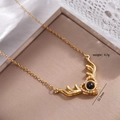 Golden heart antler projection necklace with 100 languages I Love You black stone - Heart Antler Style (Z353-2291) / Gold