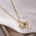Golden heart projection necklace with 100 languages I Love You engraving and tiny zircons - Right Side Rhinestone Projection Style (2282)