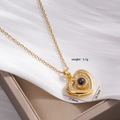 Golden heart projection necklace with 100 languages I Love You and zircon inlay - Full Circle Rhinestone Heart Style (2283)