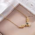 Golden reindeer necklace with 100 languages I love you projection stone and zircons - Wide Antler Style (Z353-2292) / Gold