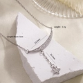 Silver tone moon and star tassel necklace with micro-set zircon on textured stone - Moon Star Tassel Style (2412) / Silver