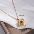 Golden titanium heart pendant necklace with 100 languages I love you projection stone - Double Layer Heart Projection Style (2284)