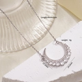 Silver crescent moon necklace with zircons and 40+5cm extension chain details - Densely Inlaid Moon Style (A2413) / Silver