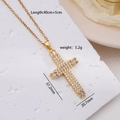 Gouden kruis ketting met witte zirkoon en baguette stenen, 37,2 mm hanger grootte - Heldere Baguette Zirkonia Kruis Stijl (A1005)