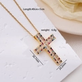 Gouden kruisketting met kleurrijke zirkoon, 40+5cm lengte, 36,7x24,2mm maat, 6,8g - Luxe Kleurrijke Volledige Zirkonia Kruis Stijl (A1008)