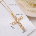 Gouden titanium stalen kruisketting met witte zirkonia en verstelbare O-ketting - Grote Ronde Zirkonia Volledige Pave Kruis Stijl (A1011)