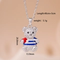 Silver bear pendant necklace with white zircons and striped enamel clothing detail - Silver Bear (2807)