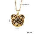 Gold bear pendant necklace with black cubic zirconia pave stones and dimensions display - Black