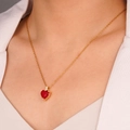 Elegant gold necklace with a heart-shaped ruby pendant and sparkling zircon accents - Dark Red (Heart 2216)