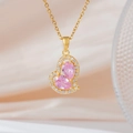 Vergoldete Herz-Halskette mit zwei rosa Edelsteinen und weißen Pavé-Kristallen - Herz Rosa Gold (079) / Rosa-Gold-Stil