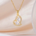 Goldene Herz-Halskette mit zwei Birnenschliff-Steinen und Zirkonia auf Seide - Herz Rosa Silber (080) / Rosa-Silber-Stil