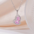 Silberne Herz-Halskette mit zwei rosa birnenförmigen Edelsteinen und weißem Zirkonia - Herz Weiß Silber (082) / Weiß & Silber Stil