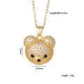 Golden bear pendant necklace with sparkling white zircons and adjustable 45cm chain - White