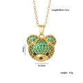 Golden teddy bear necklace pendant with green sparkling rhinestones and black gem eyes - Green