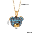Gold bear pendant necklace with sky blue pavé crystals and dainty steel chain - Blue
