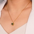 Collana a catena dorata con pendente a cuore in zircone verde e micro diamanti - Verde (Cuore 2209)