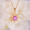 Collar de oro con colgante de sol, centro de ópalo púrpura y circonitas brillantes - Púrpura Dorado (2262)