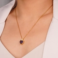 Golden heart necklace featuring a purple zircon gemstone pendant on a classic O-chain - Purple (Heart 2212)