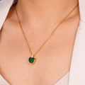 Elegant gold necklace featuring a heart-shaped emerald green zircon pendant for women - Dark Green (Heart 2217)