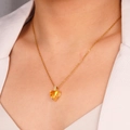 Vintage heart necklace in gold finish with a bright yellow zircon stone on model - Yellow (Heart 2219)