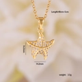 Gold starfish pendant necklace with cubic zirconia pave and stainless steel link chain - Starfish Style (A1189) / Gold