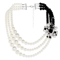 Collier rétro multicouche avec perles blanches et perles de verre noires facettées - Noir et Blanc