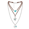 Juego de collares choker bohemios de tres capas con dijes de estrella, luna y cactus - Verde