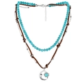 Bohemian multilayer turquoise necklace with silver moon and sun pendant on white background - Moon and Sun Pendant Style (NK24330)