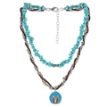 Collana boho multistrato in turchese con catena argento e ciondolo da capo indiano - Stile Testa di Capo Indiano (NK24400)