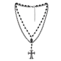 Schwarze Gothic-Halskette mit Kreuzanhänger und Perlenkette für einen Retro-Dunkel-Stil - Schwarz