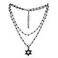 Dark gothic triple layered beaded necklace with black hexagram star pendant charm - Hexagram Style (NK24800)