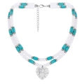 Double-layer necklace with turquoise beads and a white marble heart-shaped pendant - White