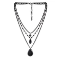 Collana nera a tre strati con perline e ciondoli vintage a goccia in pietra - Stile Goccia d'acqua a Più Strati (NK24920)