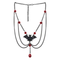 Gothic multilayer choker with black bat pendant and red beads for Halloween - Bat Red Bead Style (NK24770)
