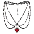 Collana girocollo nera a strati con cuore rosso, croce d'argento e ciondolo gotico - Stile Cuore Freccia Croce (NK24850)