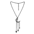 Collana gotica con pendente luna e stella nera, perline a frangia e catena regolabile - Stile Luna Nappina (NK25060)