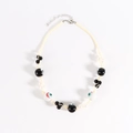 Kralen Halloween ketting met zwarte kralen, parels en schedel oogbol hangers - Schedel Oogbal (NK25440) / Wit